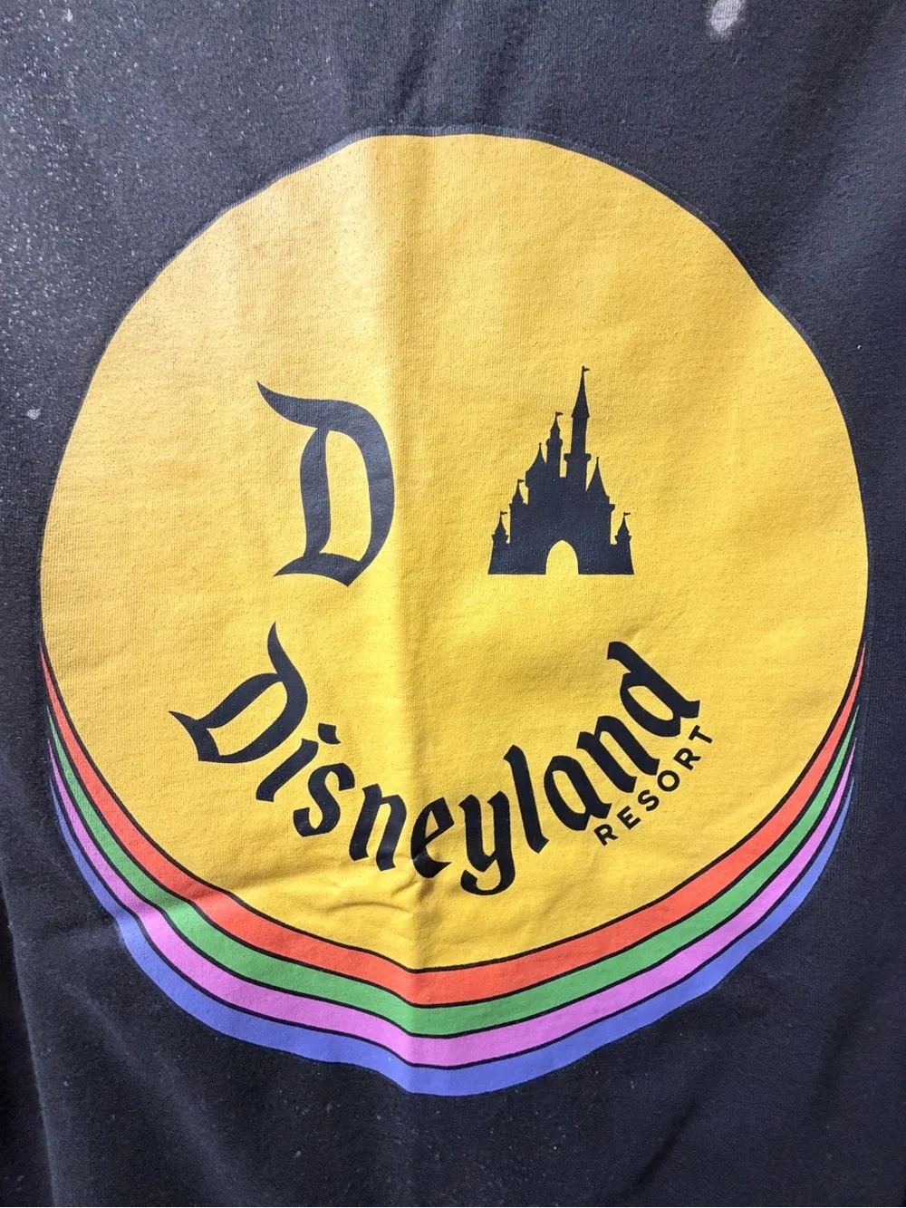Disneyland Unisex Adults Black Graphic Tee with Rainbow Badge